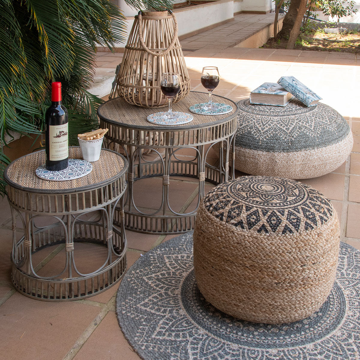 SET 2 MESAS AUXILIARES RATTAN — NATURAL