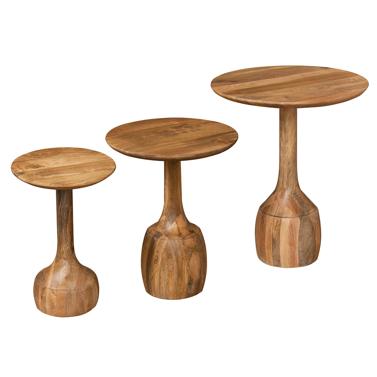 SET DE 3 MESAS DE MADERA DE MANGO — ESTILO ETHNIC