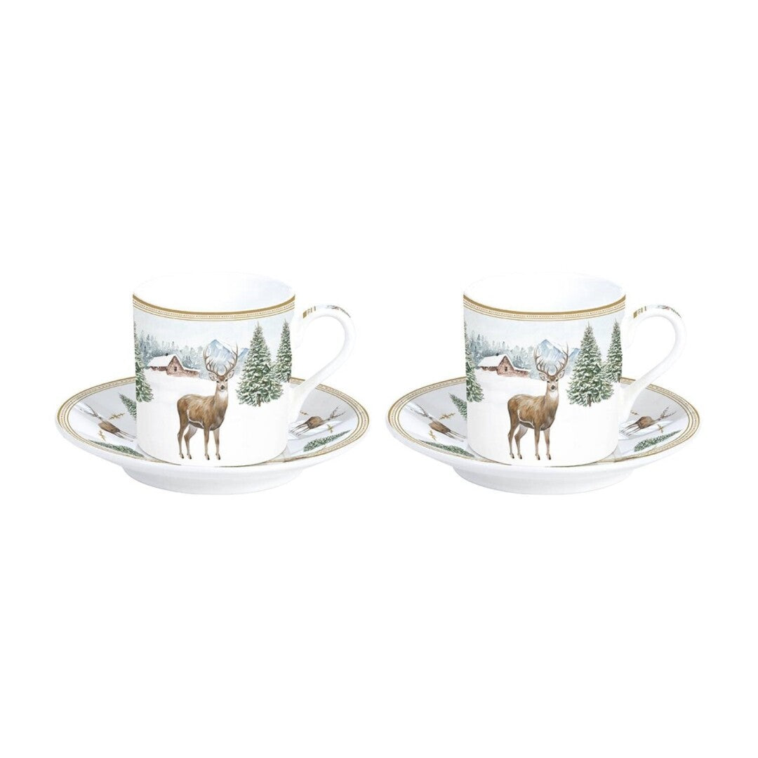 Tazas Café con Plato White Forest – Set 2 Piezas – 7.5cl – Porcelana – Tognana Navidad