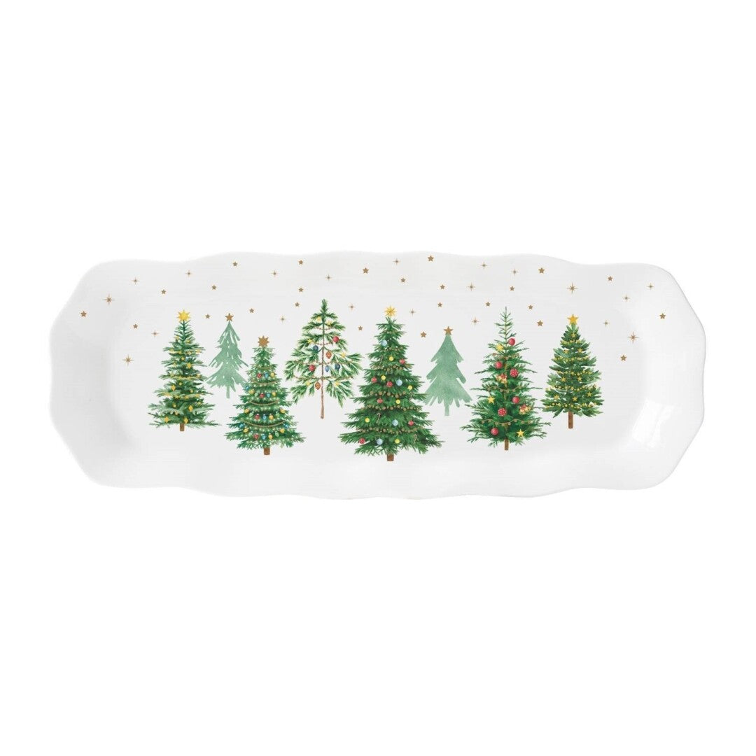 Fuente Rectangular Festive Trees – 37×14 cm – Porcelana – Tognana Navidad