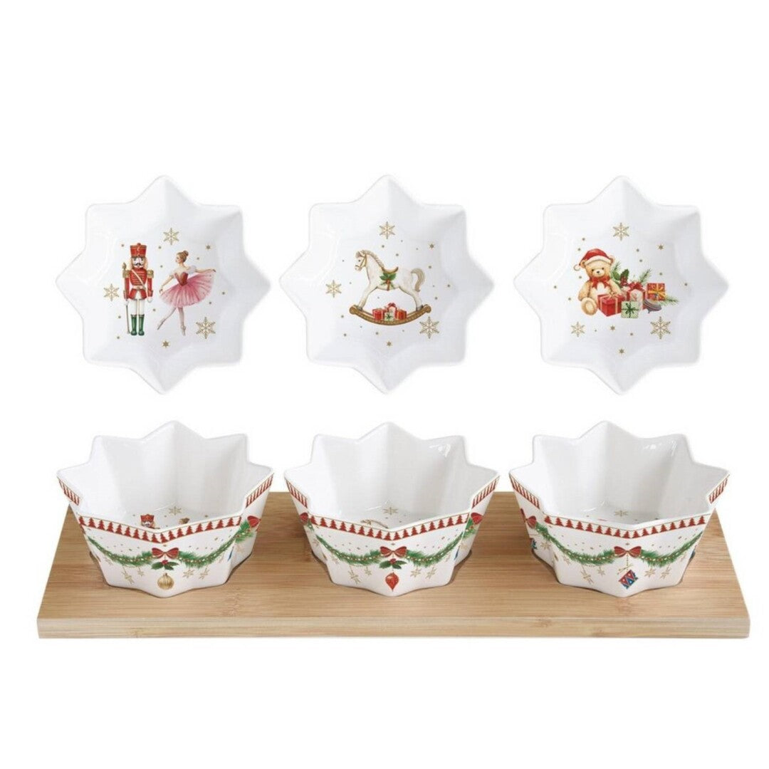 Set Aperitivos Magie Noël – 4 Piezas – 34×12 cm – Porcelana – Tognana Navidad