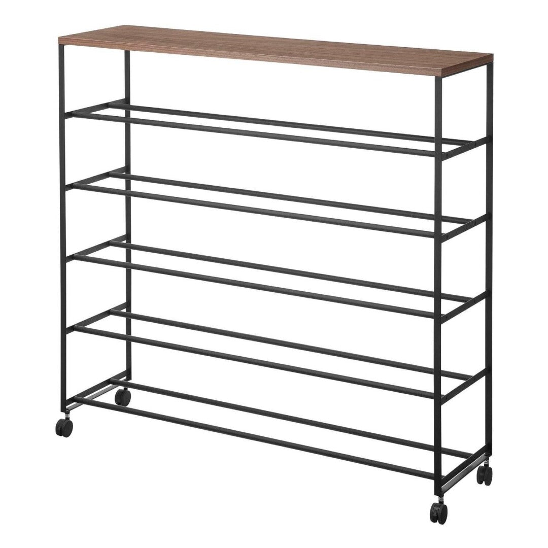 Zapatero con Ruedas 1466 – Negro y Madera 90.5×87×26 cm – Acero + Madera