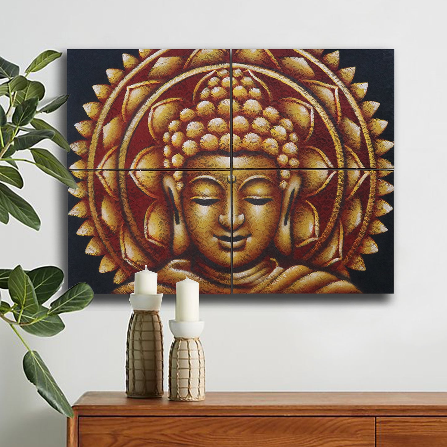 CUADRO BUDA DORADO MANDALA EFECTO BROCADO 30X40CM X 4