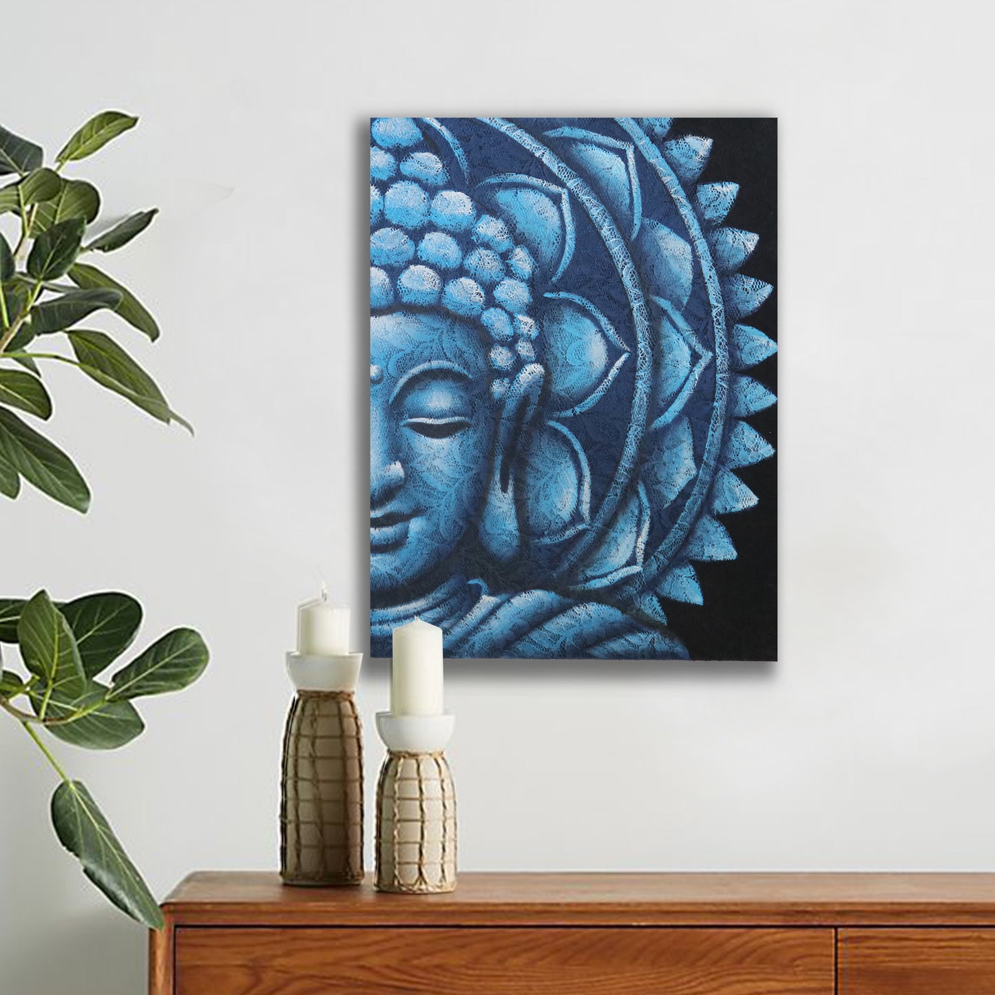 CUADRO MEDIO BUDA AZUL 60X80CM
