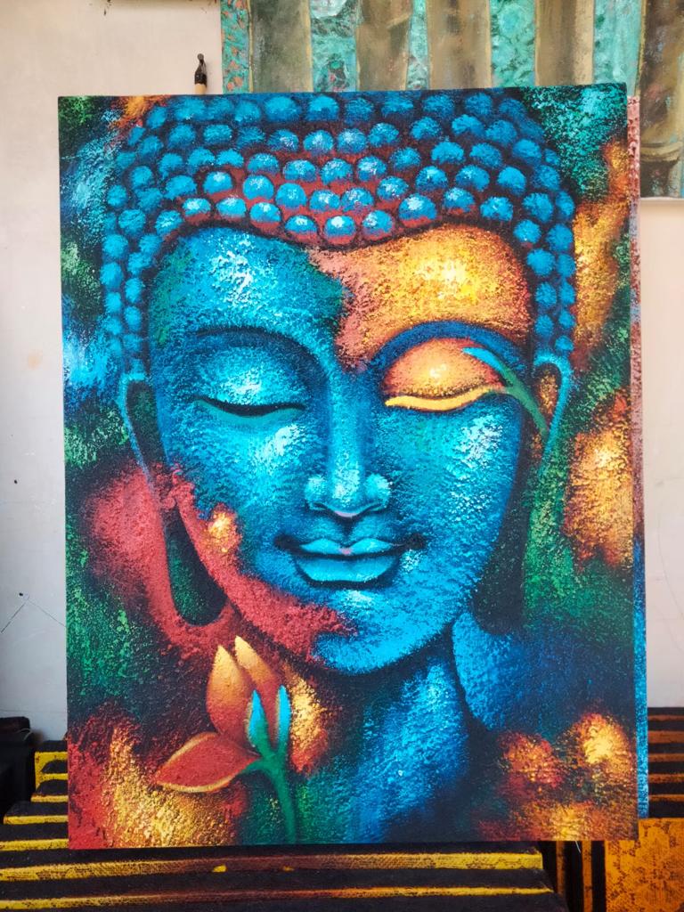 CUADRO DE BUDA - FLOR AZUL Y DORADA