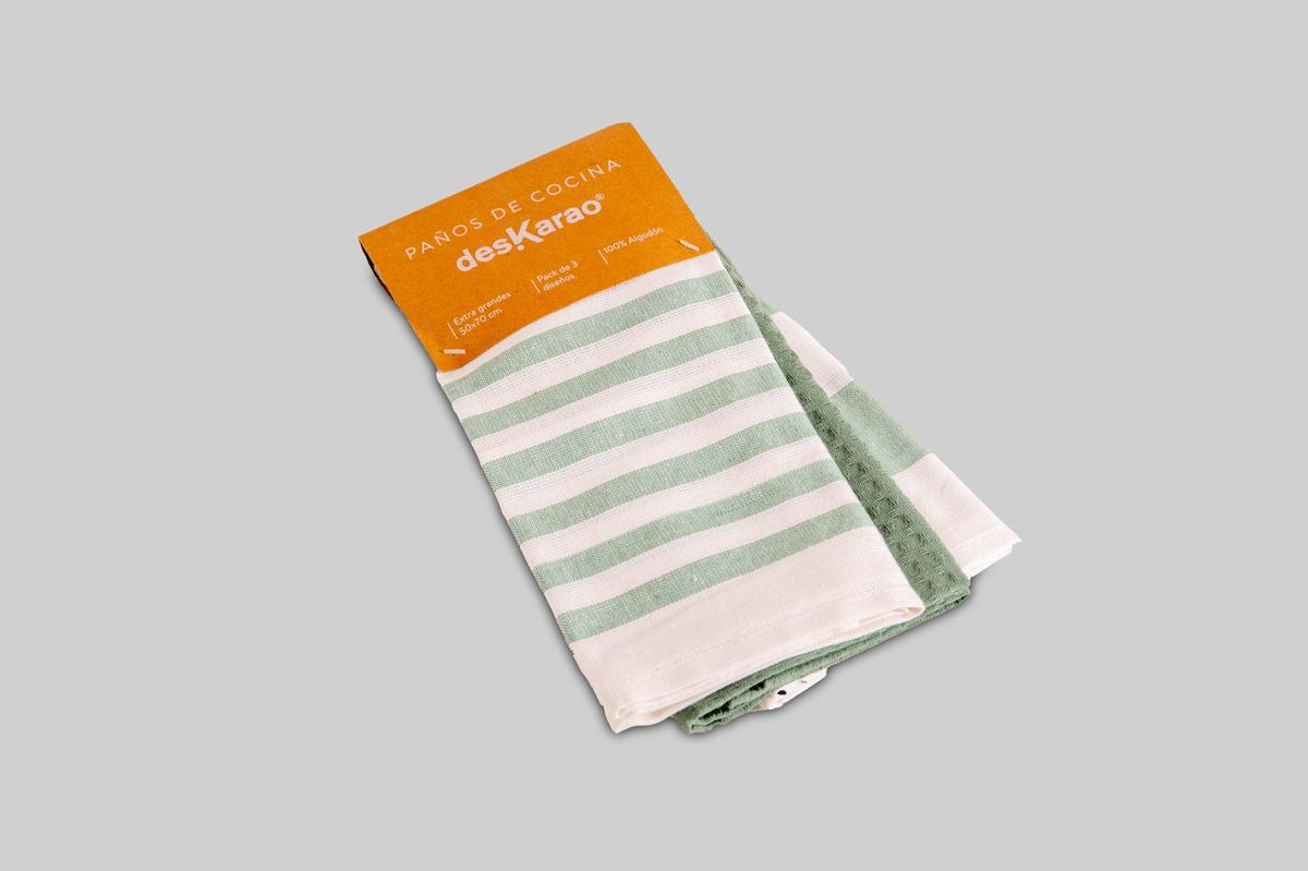 Pack 3 Paños de Cocina Algodón Lines 50x70 – Agua Marina Deskarao