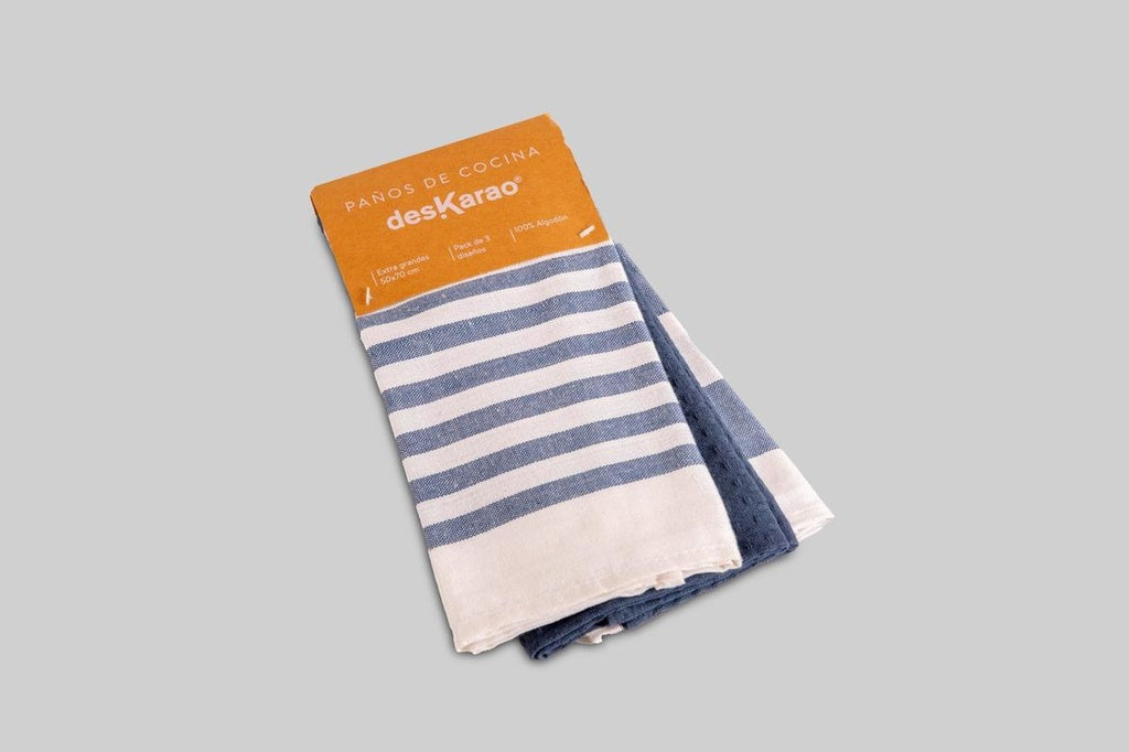 Pack 3 Paños de Cocina Algodón Lines 50x70 – Azul Deskarao