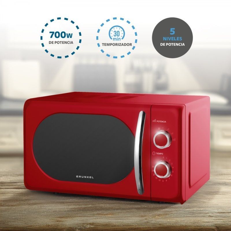 Microondas Grunkel Vintage MW-20ROJO | 700W | 20L | Rojo | 8 Programas Predefinidos