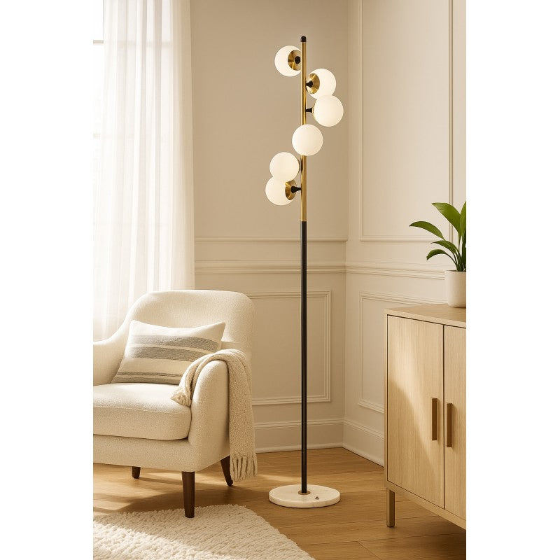 Lámpara CRACOVIA de Pie, Mármol y Metal con Tulipas Blancas