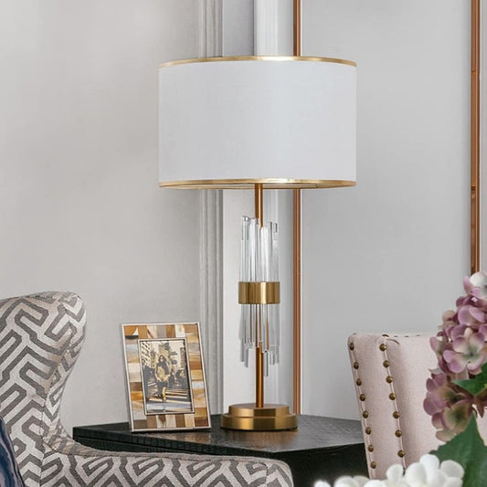 Lámpara ESLOHE de Sobremesa, Metal Dorado y Cristal con Pantalla Blanca