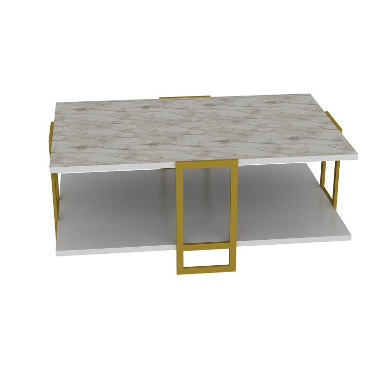 Mesa Baja Siena Bilaminado Mármol Blanco con Metal Dorado – 91,5 cm