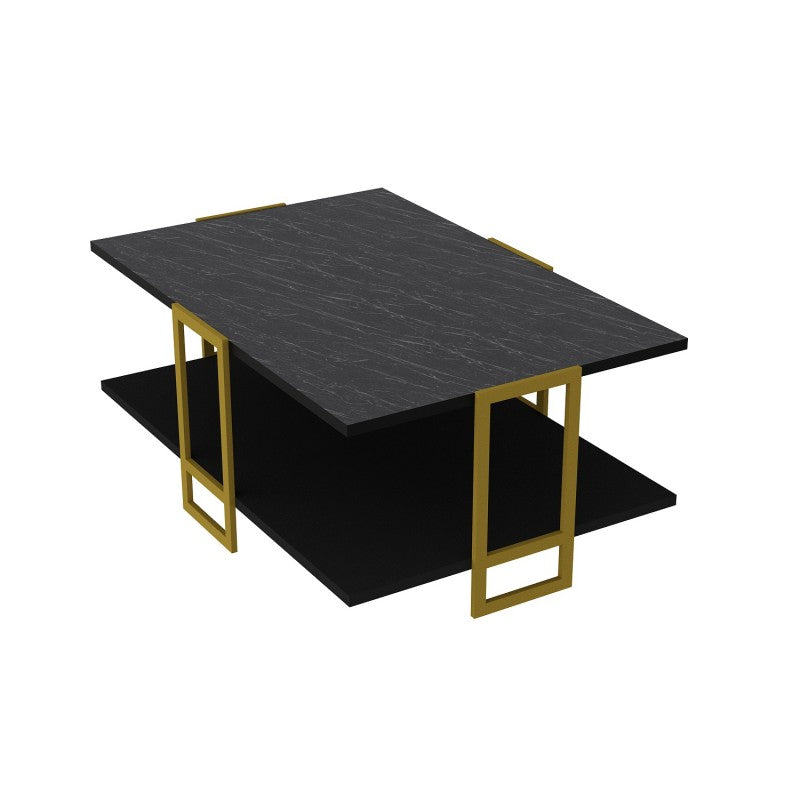 Mesa Baja Siena Bilaminado Mármol Negro con Metal Dorado – 91,5 cm