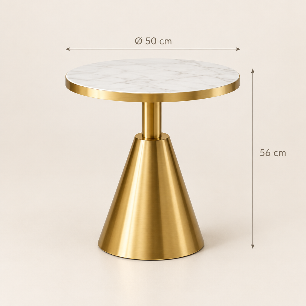 Mesa Jassy BL – Mesa Auxiliar Dorada con Cerámica Mármol Blanco