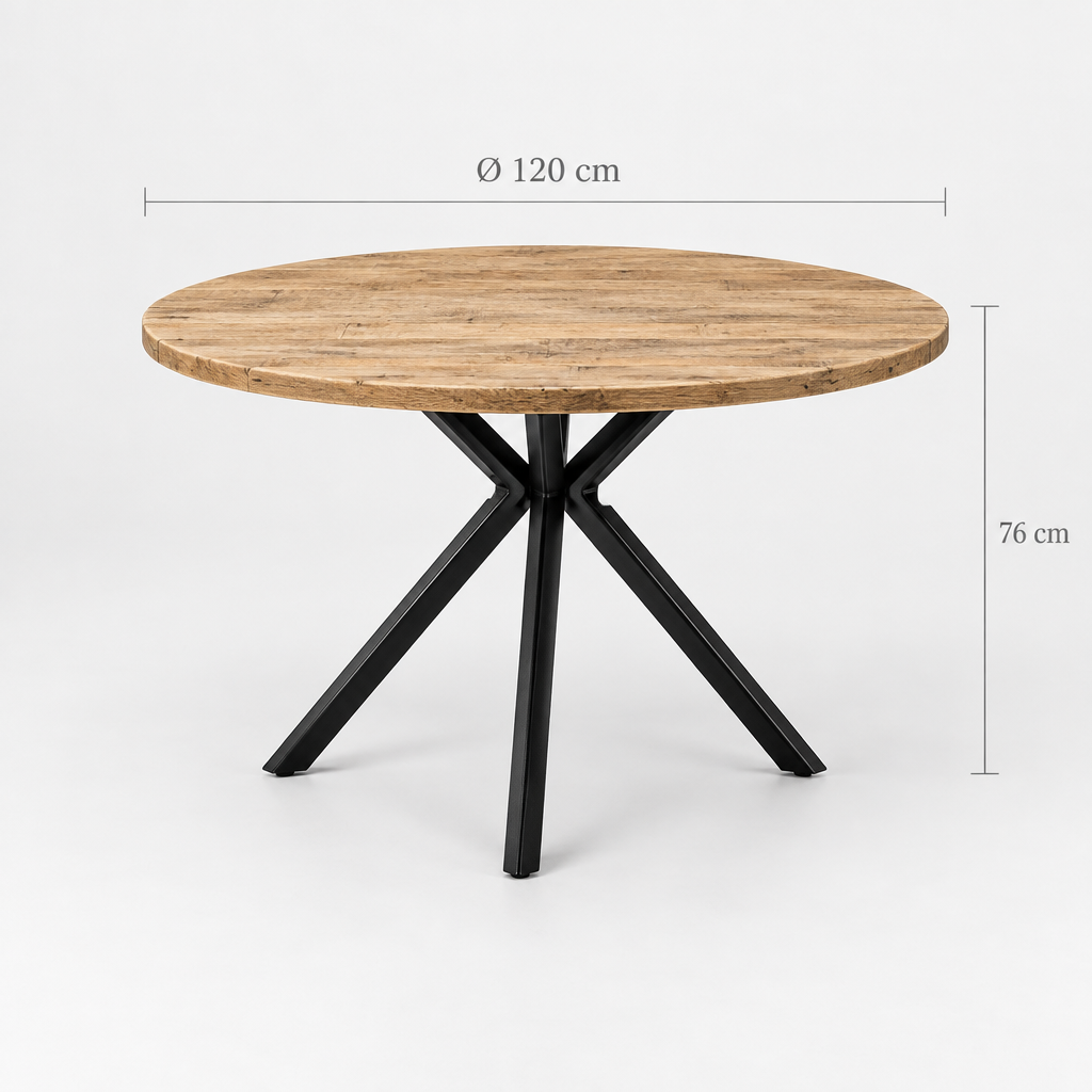 Mesa OLITE 120R – Mesa Redonda de Metal y Madera Vintage