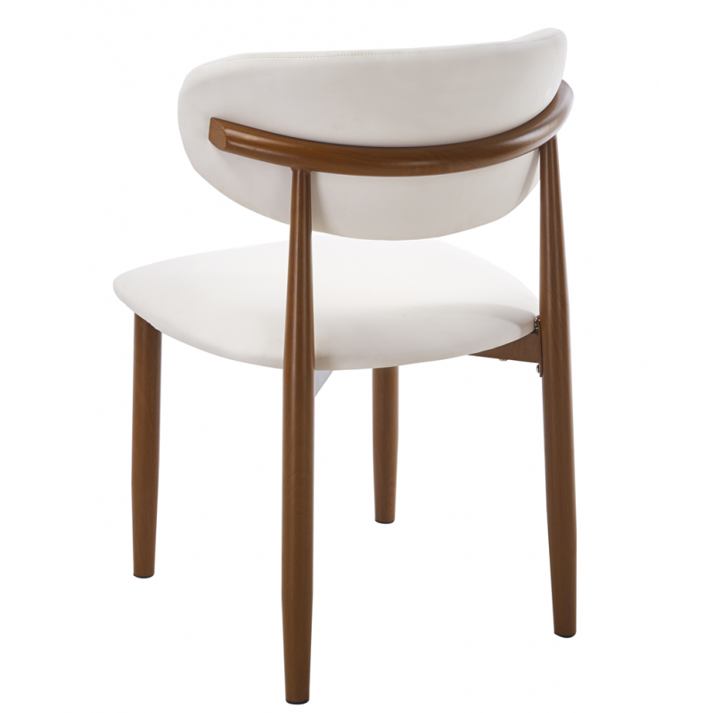 Silla Dachau Metal con Acabado Madera y Tapizado Similpiel Blanca – Diseño Moderno