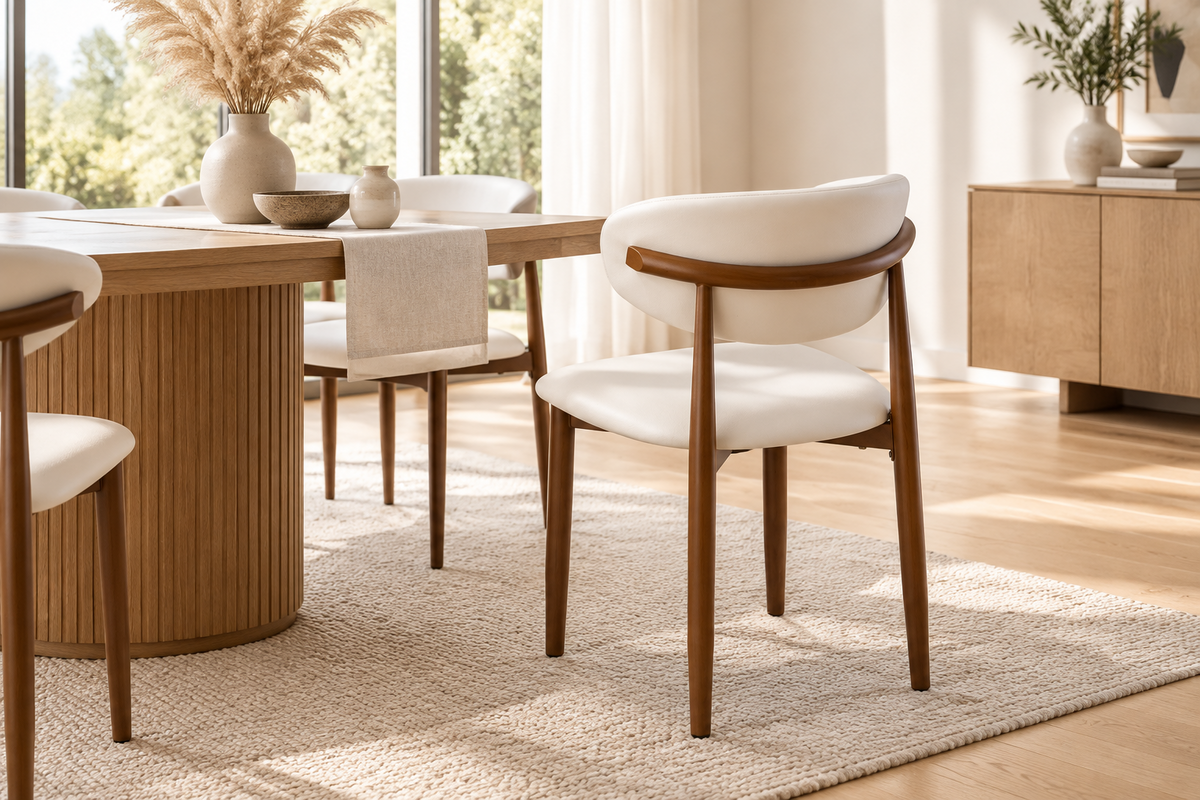 Silla de Comedor Moderna Tapizada en Similpiel Blanca Dachau