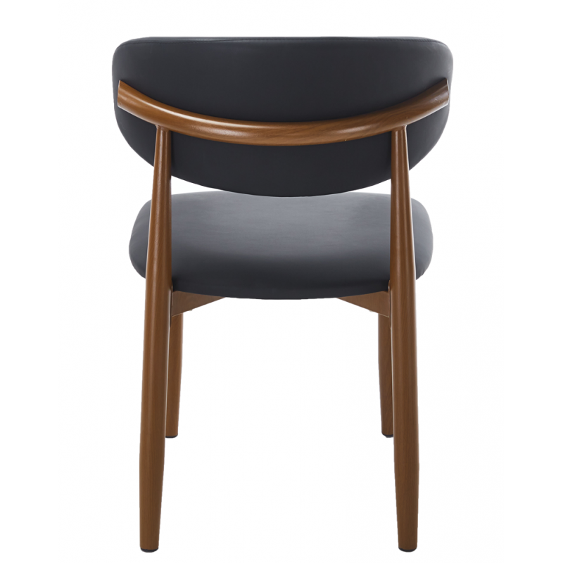 Silla Dachau Metal con Acabado Madera y Tapizado Similpiel Negro – Diseño Moderno