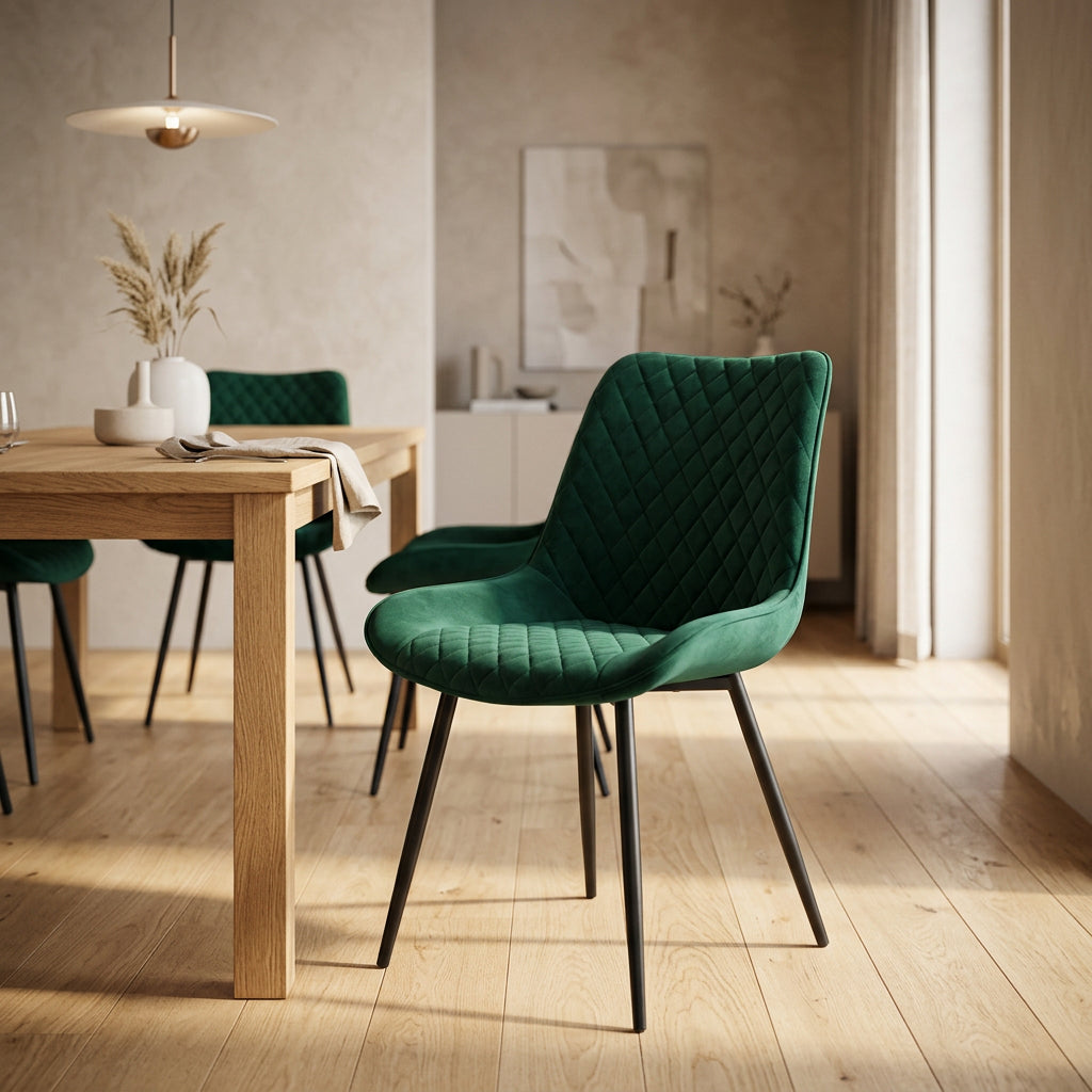 Silla Felicia de Terciopelo Verde Oscuro con Patas Metálicas Negras