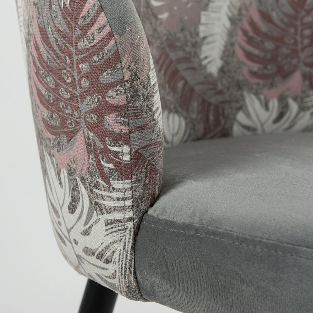 Silla Lydia de Terciopelo Gris con Respaldo Floral
