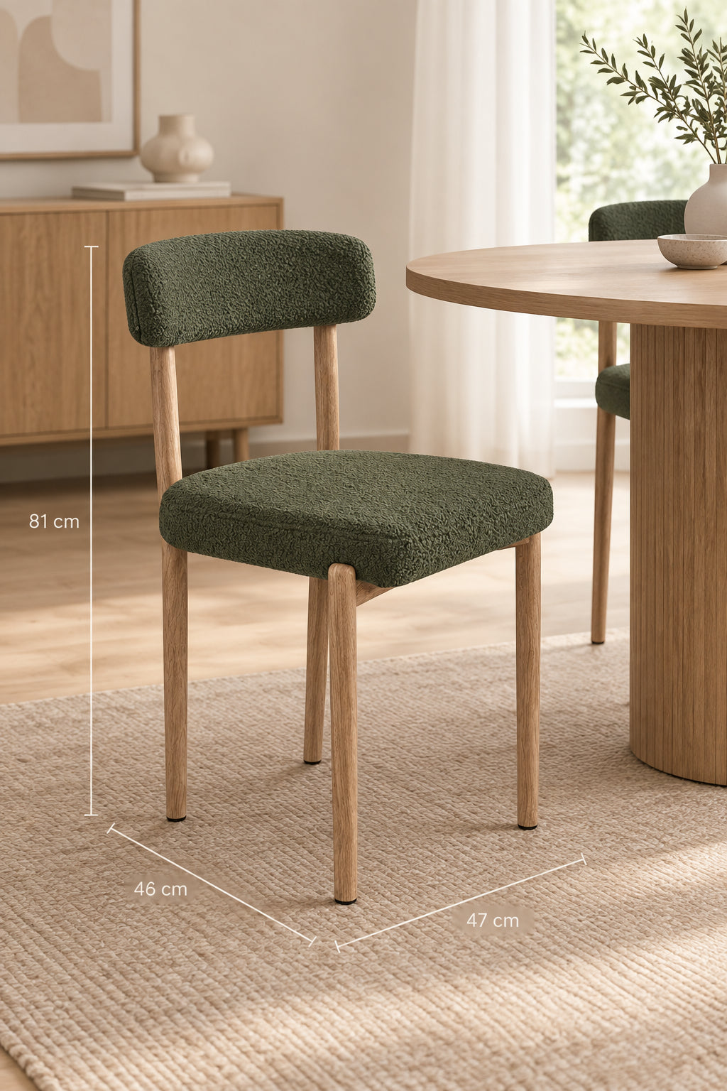 Silla de Comedor Moderna Tapizada en Bouclé Verde Oscuro Mesina