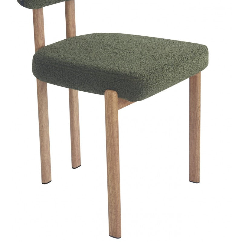Silla Mesina Metal con Acabado Madera y Tapizado Bouclé Verde Oscuro 23 – Diseño Moderno