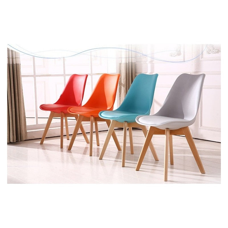 Silla TORRE 4P ( SU ), madera, polipropileno y cojín turquesa