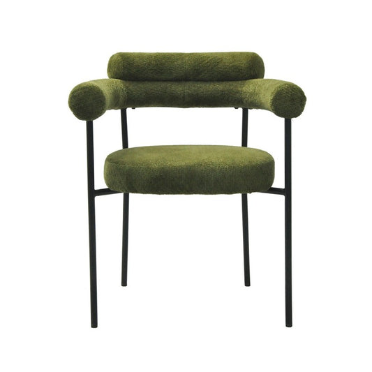 Sillón Cervantes Bouclé Verde Oscuro con Patas Metálicas – Diseño Moderno