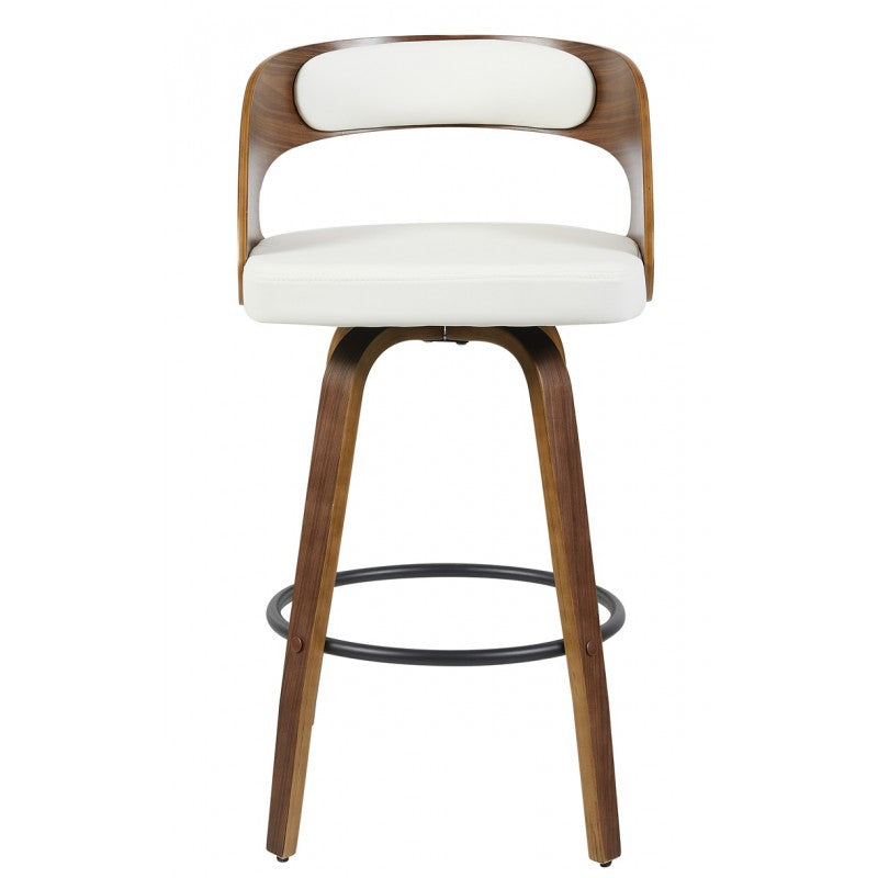 Taburete Loarre de Madera con Similpiel Blanca – Diseño Moderno
