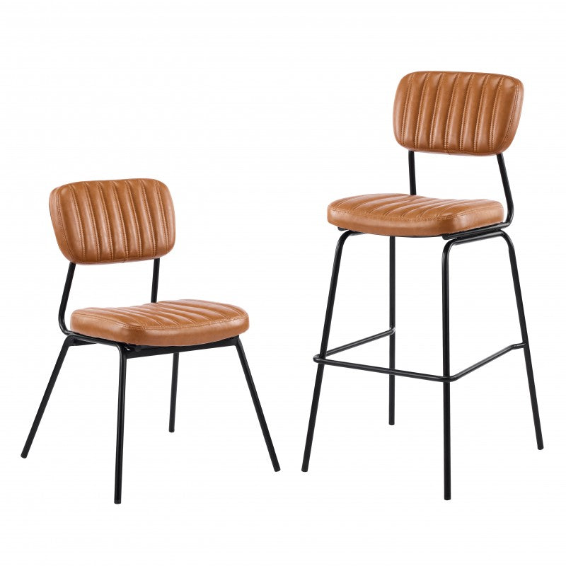 Taburete Nuremberg Similpiel Marrón con Patas Metálicas Negras – Estilo Vintage Industrial