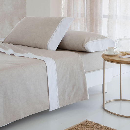 JUEGO DE SABANAS 100% ALGODÓN LETI BEIGE FUN&DECO 180 cm