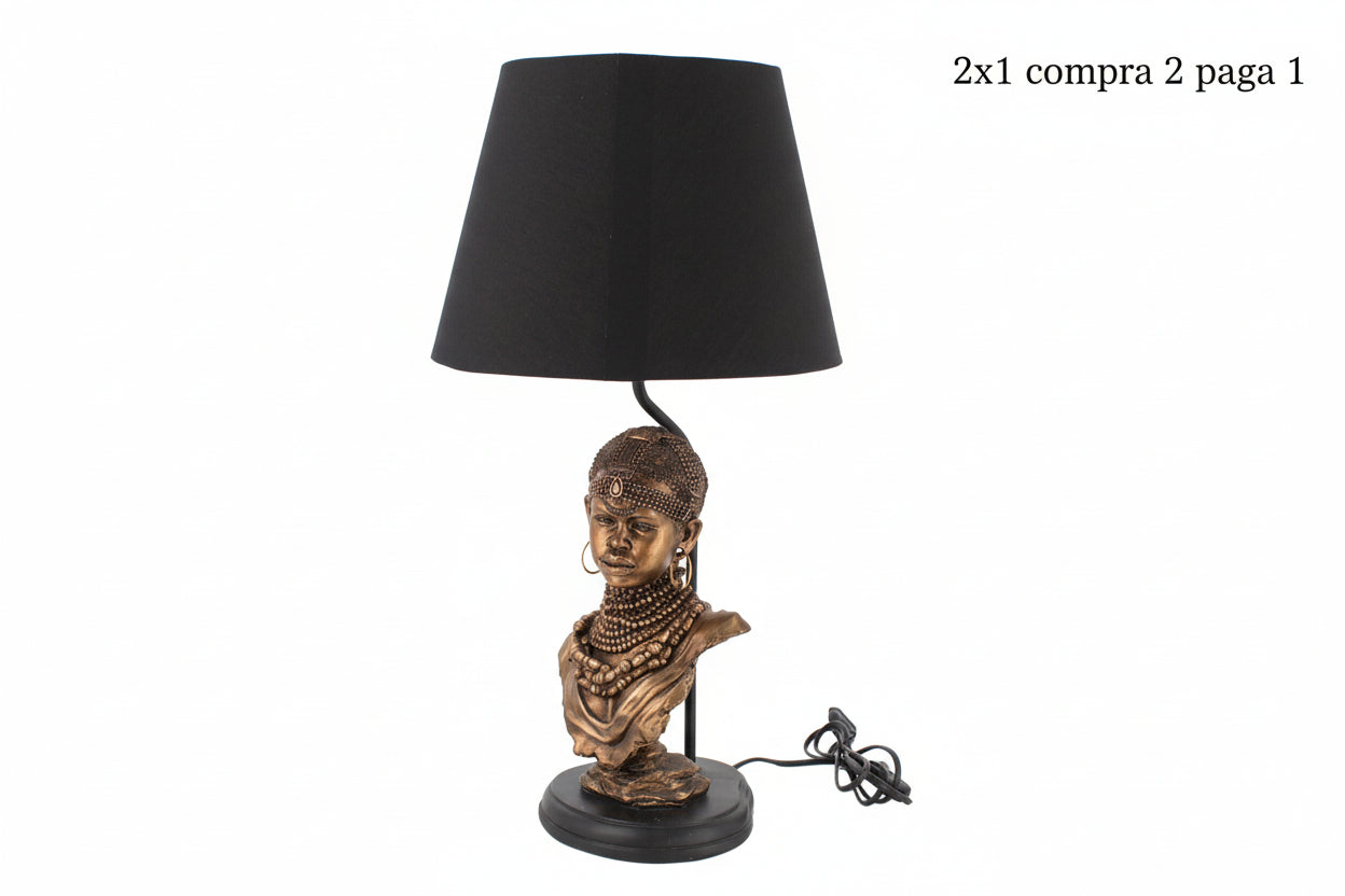 LÁMPARA SOBREMESA BUSTO AFRICANA 30×58 CM — RESINA