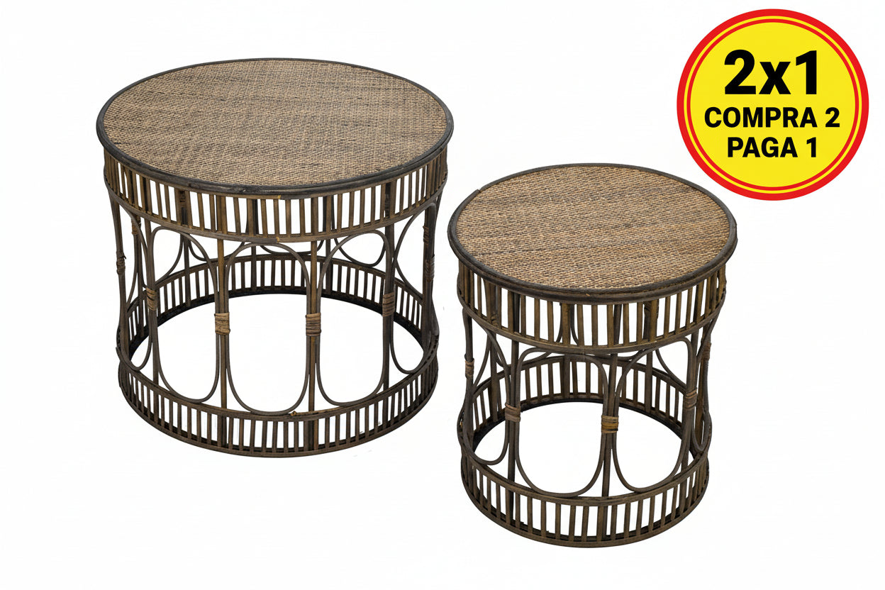SET 2 MESAS AUXILIARES RATTAN — NATURAL