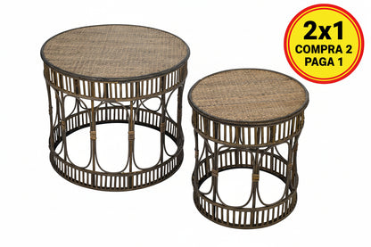 SET 2 MESAS AUXILIARES RATTAN — NATURAL