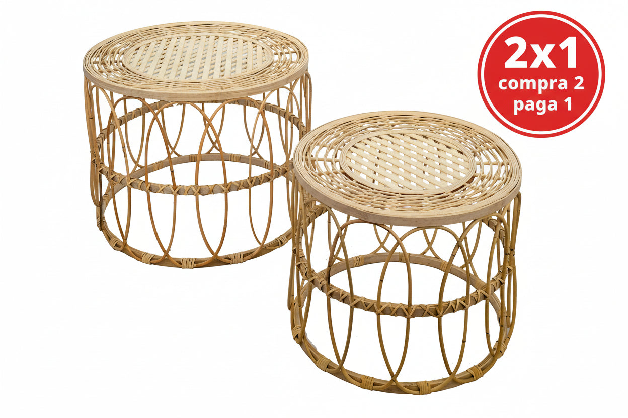 SET 2 MESAS AUXILIARES RATTAN — NATURAL