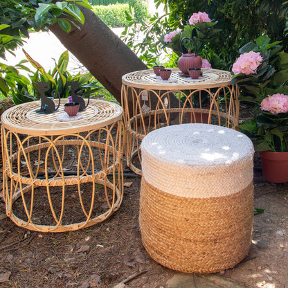 SET 2 MESAS AUXILIARES RATTAN — NATURAL