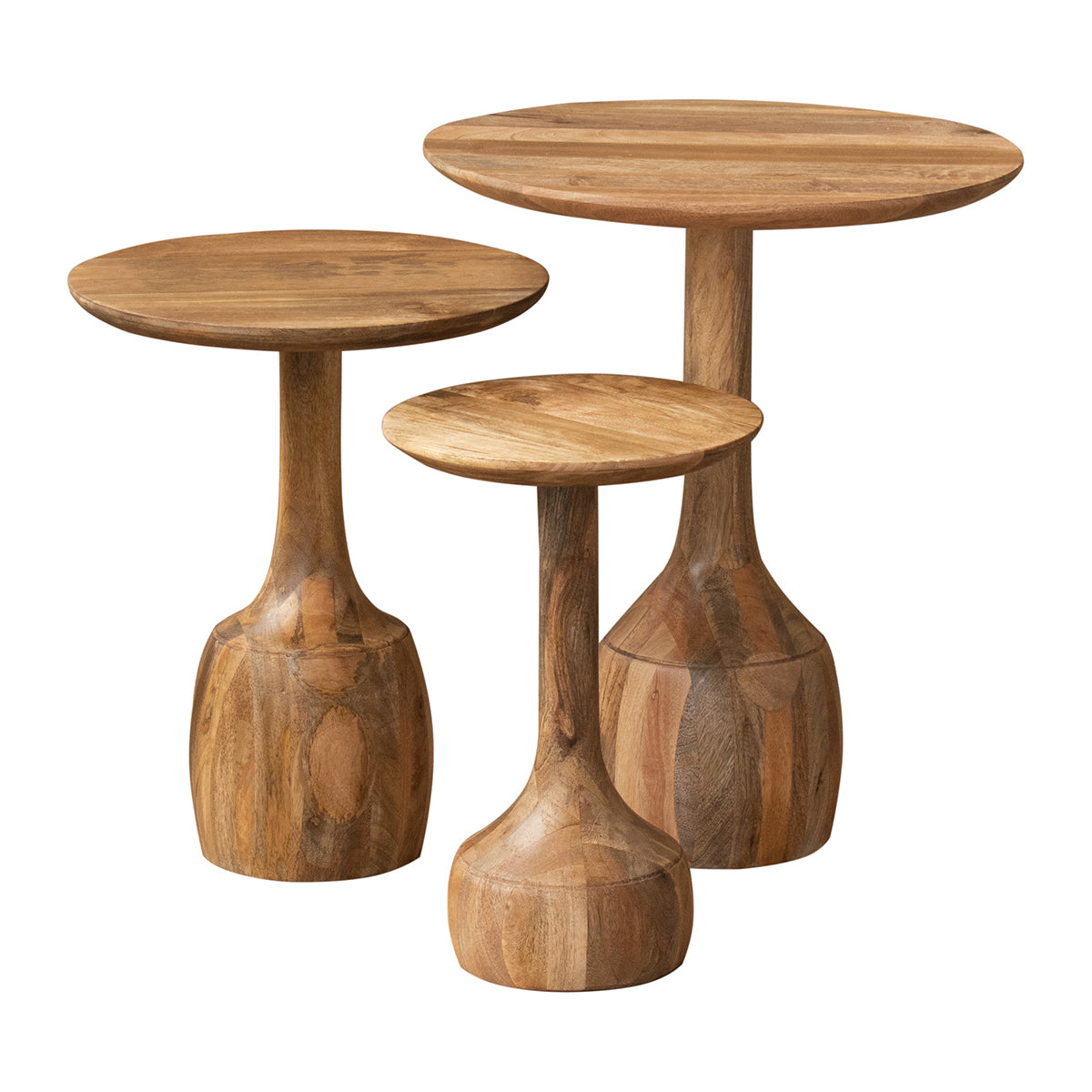 SET DE 3 MESAS DE MADERA DE MANGO — ESTILO ETHNIC
