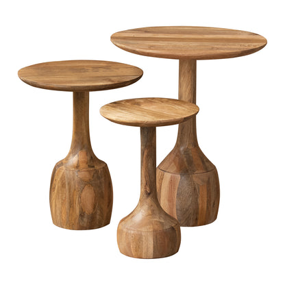 SET DE 3 MESAS DE MADERA DE MANGO — ESTILO ETHNIC