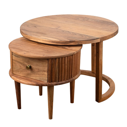 SET DE 2 MESAS AUXILIARES — MADERA DE ACACIA