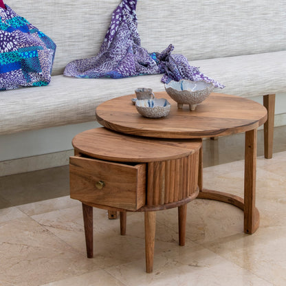 SET DE 2 MESAS AUXILIARES — MADERA DE ACACIA