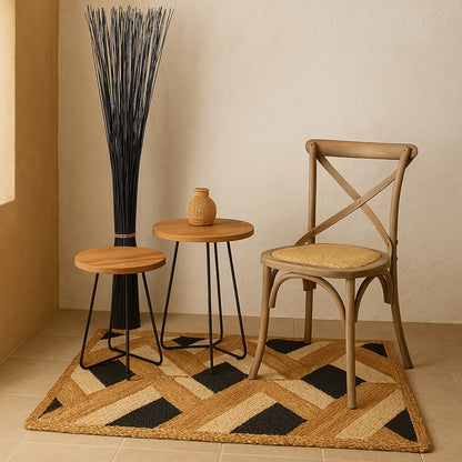 SILLA DE MADERA Y RATTAN 49×47×89 CM — ESTILO ARTISAN