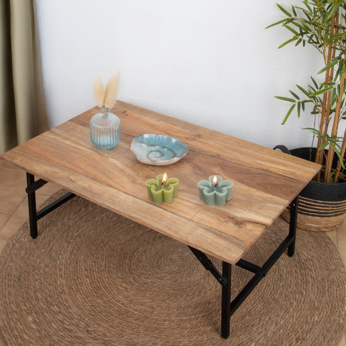 MESA AUXILIAR DE MADERA DE ACACIA 90×61×36,5 CM — FUNCIONAL Y ELEGANTE