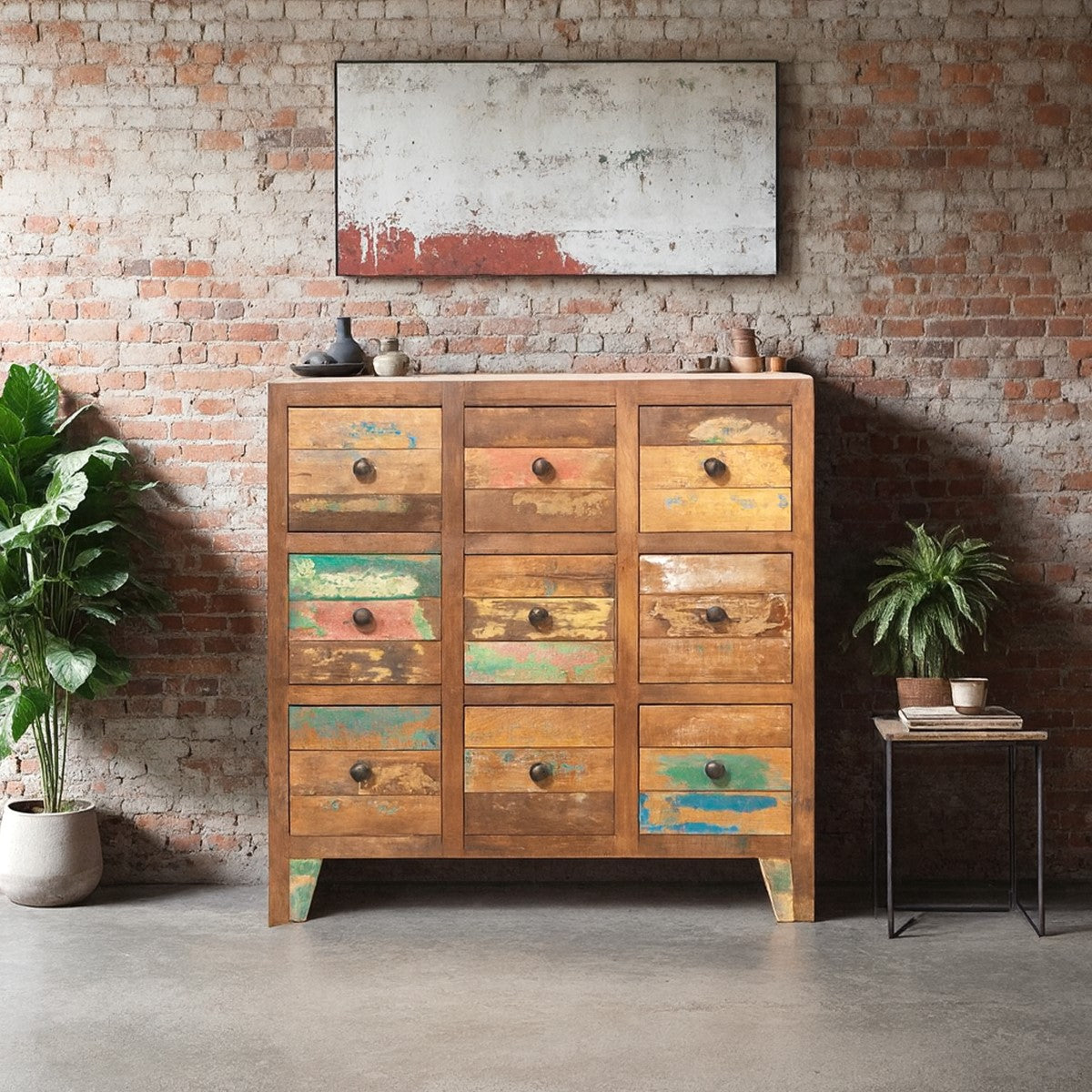MUEBLE AUXILIAR 9 CAJONES 80×80 CM — MADERA