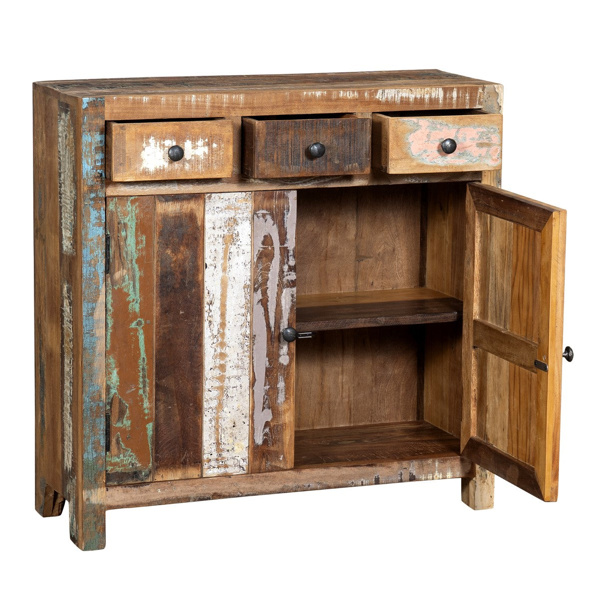 MUEBLE AUXILIAR 3 CAJONES + 2 PUERTAS 80×80 CM — MADERA