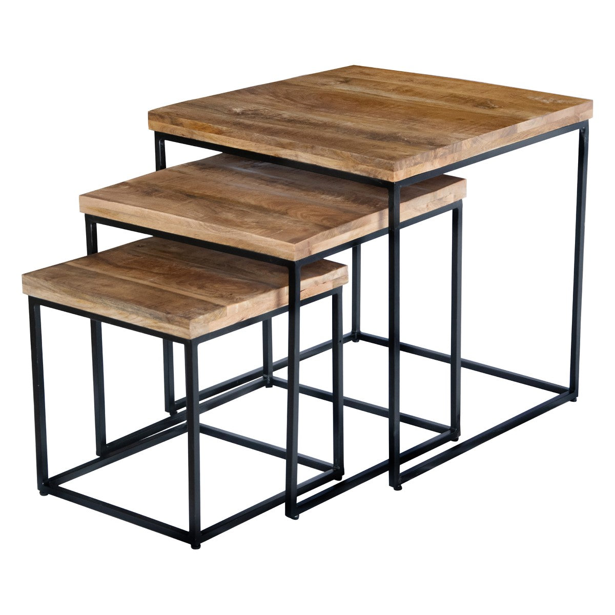 SET DE 3 MESAS NIDO DE MADERA DE MANGO Y METAL — FUNCIONALES Y ELEGANTES
