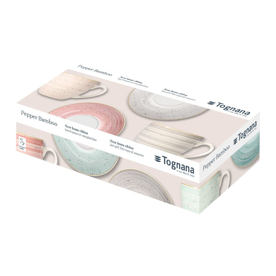Tazas de Té con Plato Pepper – Set 6 Piezas – New Bone China – Tognana