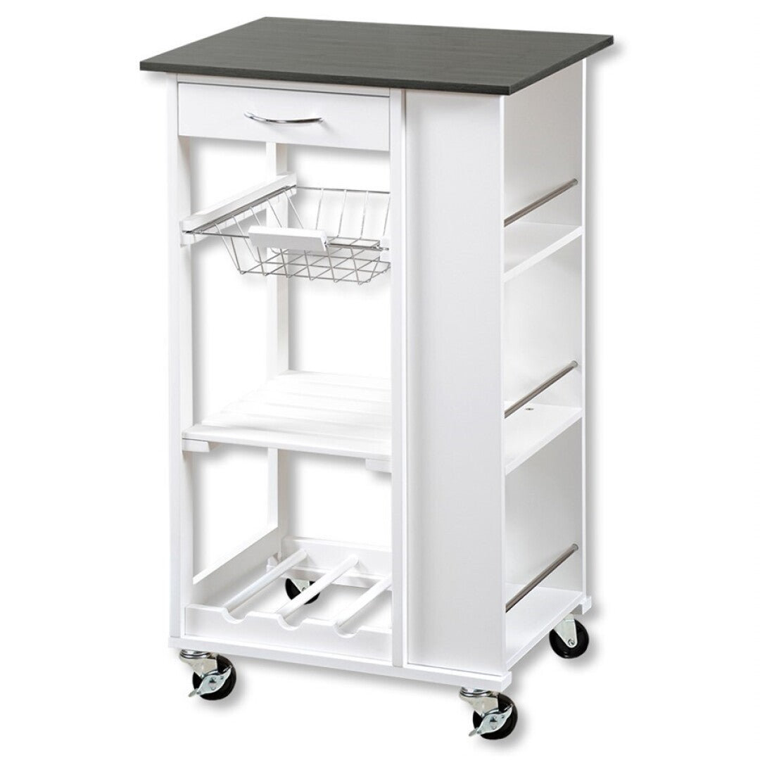 Carro de Cocina 92615 – Blanco/Gris 50×87×37 cm – Madera + Fibra