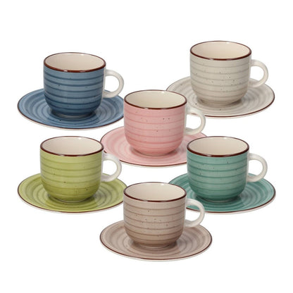 Tazas de Té con Plato Urban Pastel – Set 6 Piezas – Stoneware – Tognana