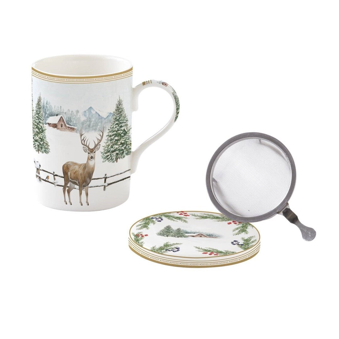 Taza Infusión White Forest – 35cl – Porcelana + Inox – Tognana Navidad