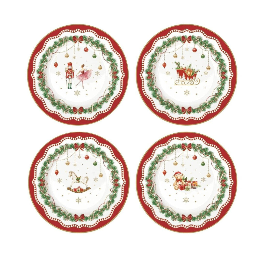 Platos Postre Magie Noël – Set 4 Piezas – 19 cm – Porcelana – Tognana Navidad