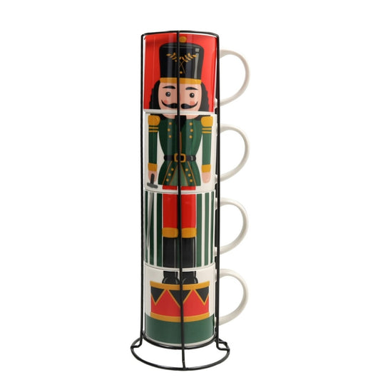 Mugs Apilables Toy Soldier – Set 4 Piezas – 37cl – New Bone China + Acero Inox – Tognana